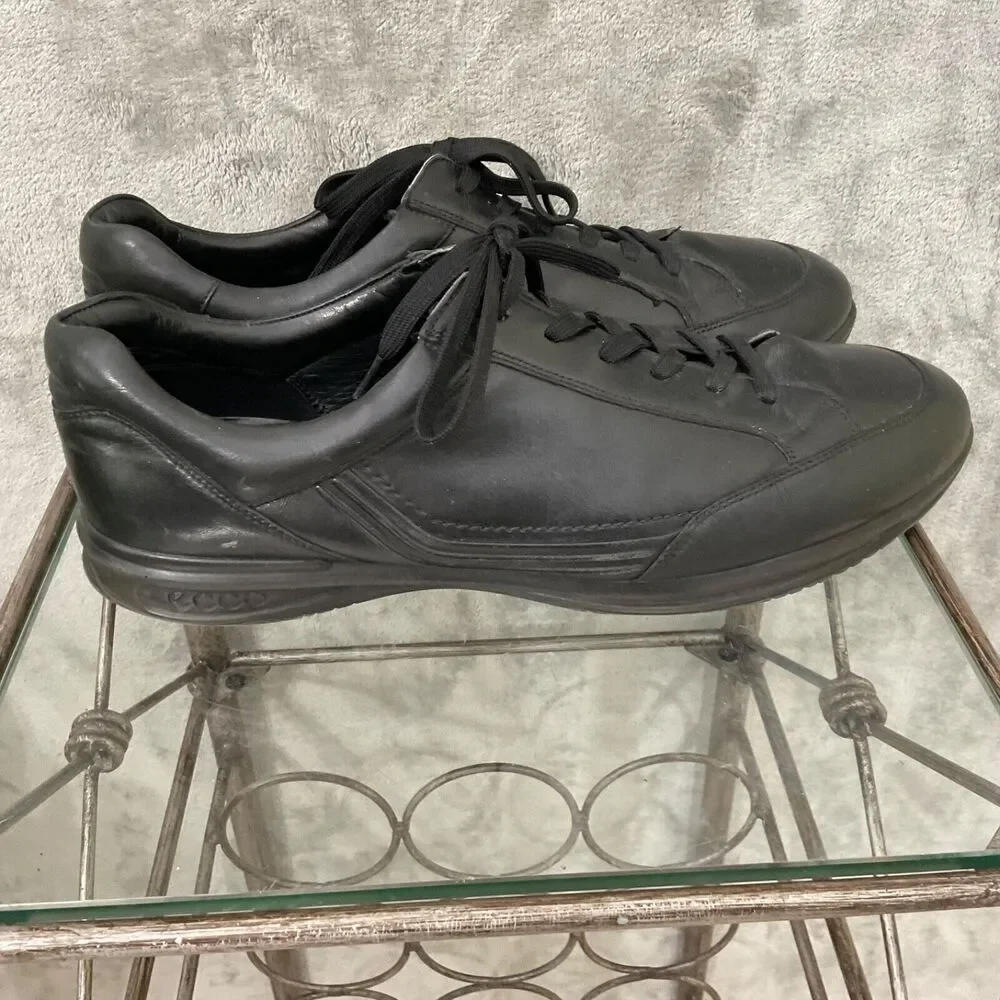 Ecco Shoes Casual Sneakers Men Sz. 46/US sz. 13 Black Leather Lace Up Oxfords